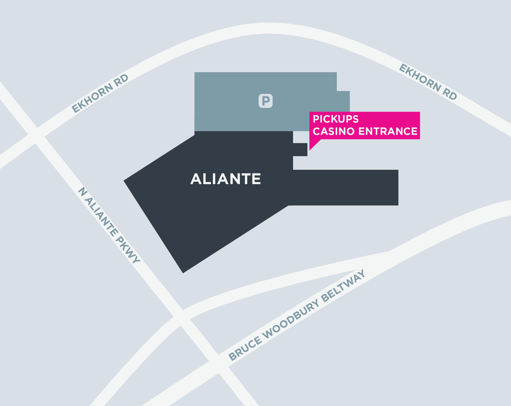 This image shows a map of the Aliante, including pickup and dropoff areas.