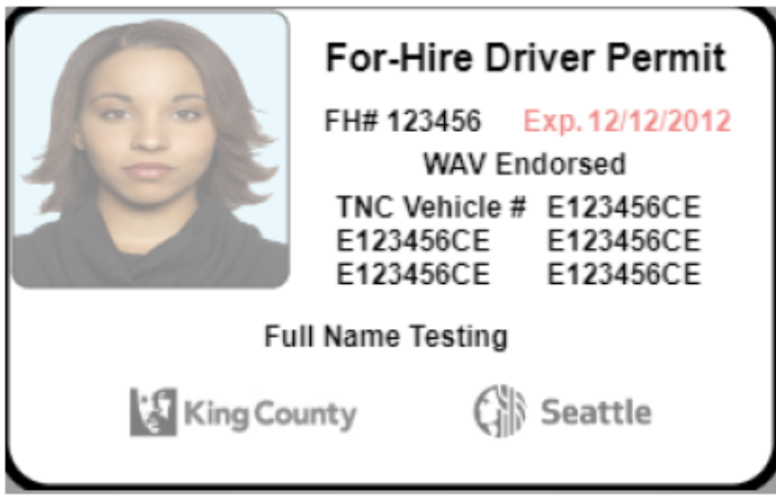 This is an example of the King County / SEA For-Hire Permit.