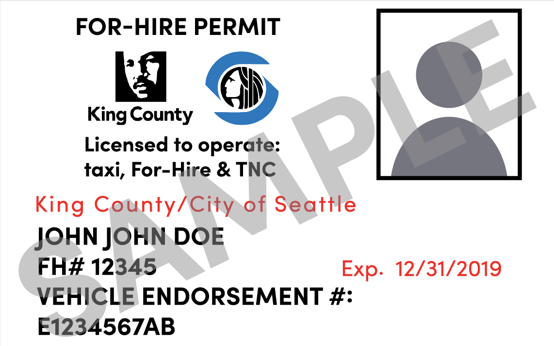 This is an example of the King County / SEA For-Hire Permit.