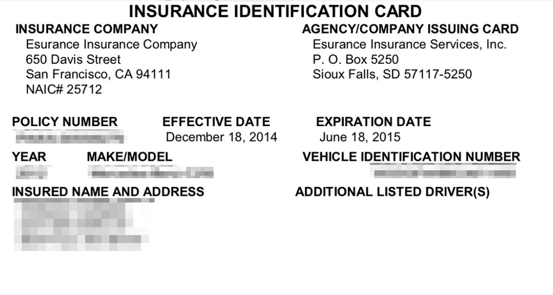 Il s'agit d'un exemple de carte d'identification d'assurance.