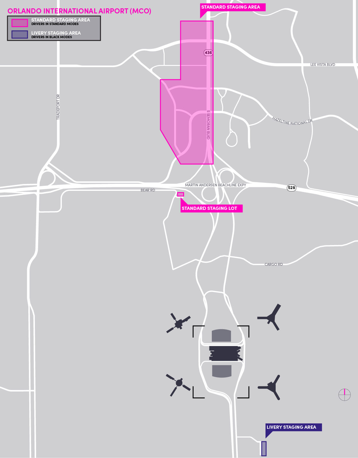 This image is a map of the MCO airport. It includes staging lot.