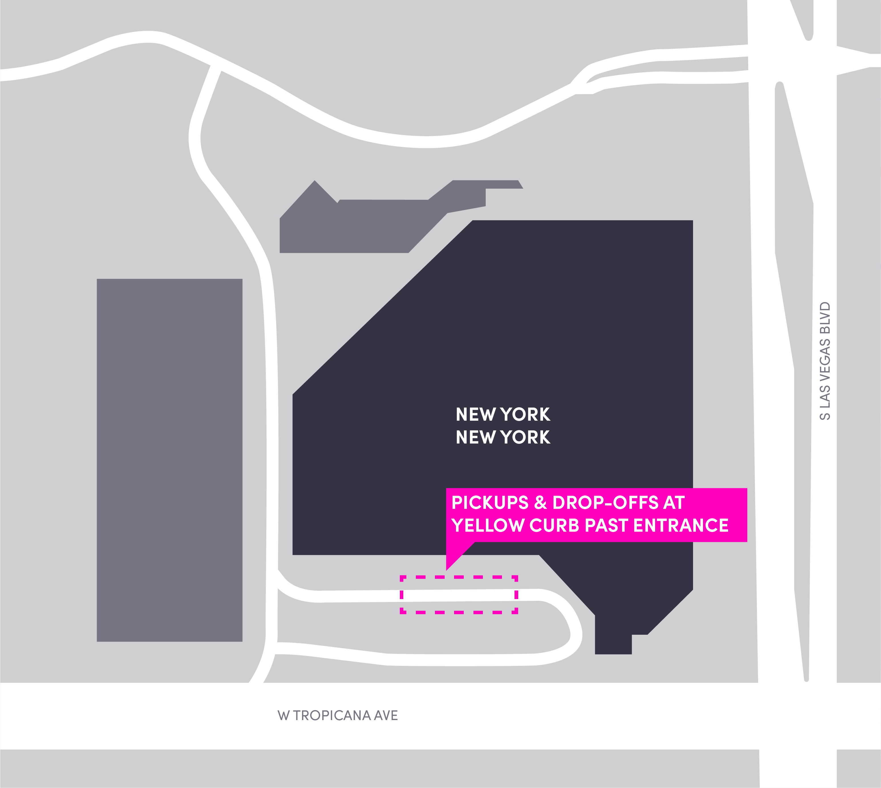 Mapa del área para recoger y dejar pasajeros en New York New York, en Las Vegas.