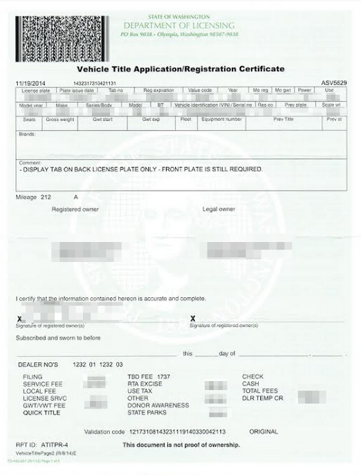 This image shows a Vehicle registration example.