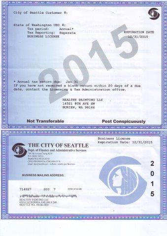 Ejemplo de la licencia de actividad comercial de la ciudad de Seattle