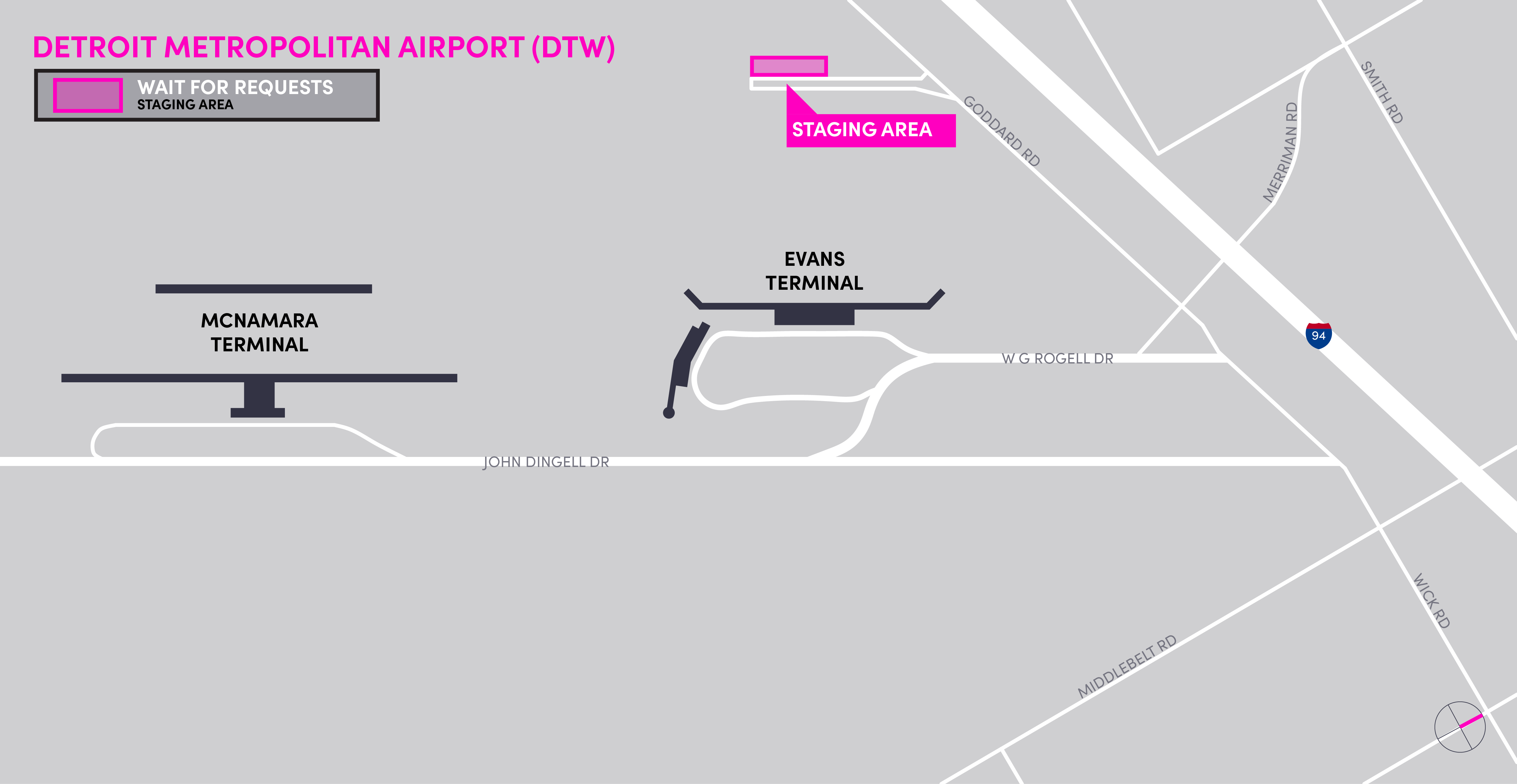 Cette image est une carte de la zone d'attente de l'aéroport DTW.