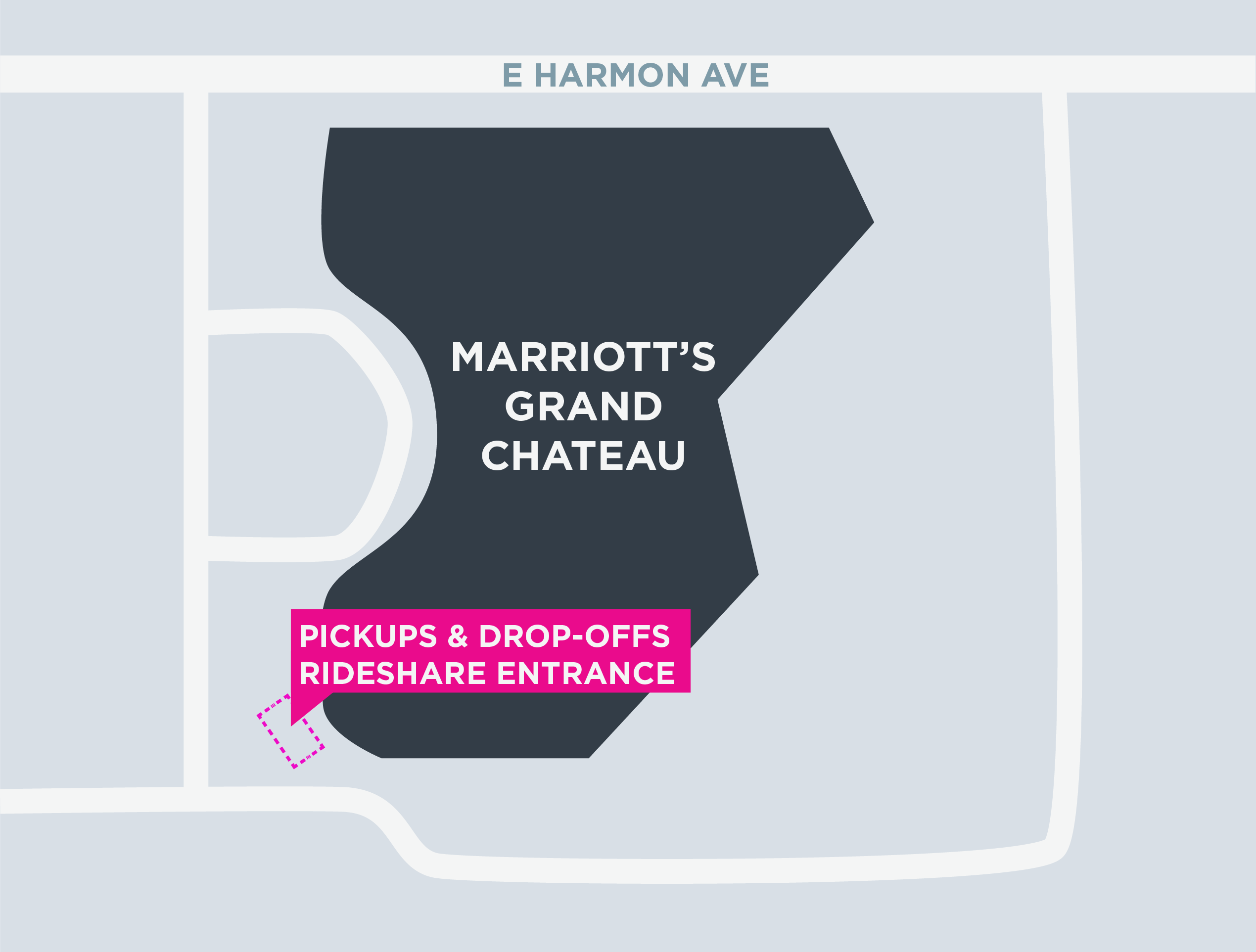 Map of the pickup and drop-off area at the Marriott's Grand Chateau in Las Vegas.