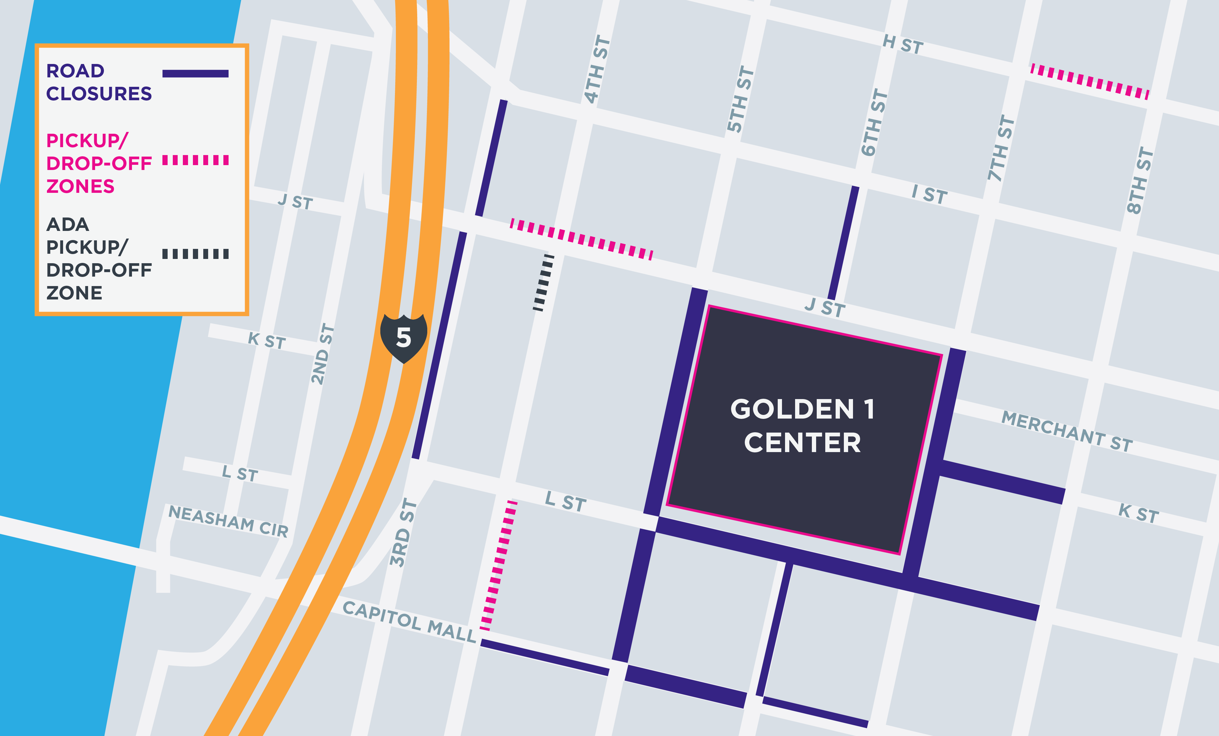 Map of Golden 1 Center in Sacramento, CA