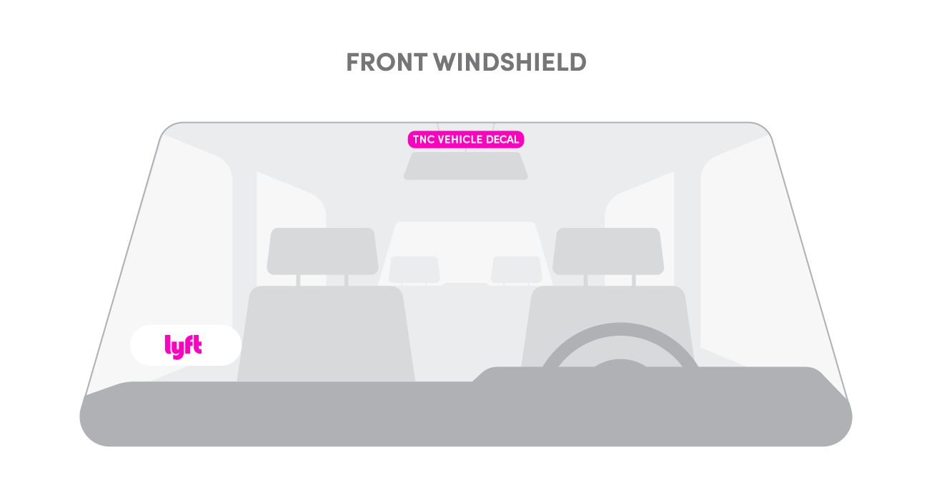 Exemple de positionnement d'un autocollant de véhicule en haut au milieu du pare-brise.