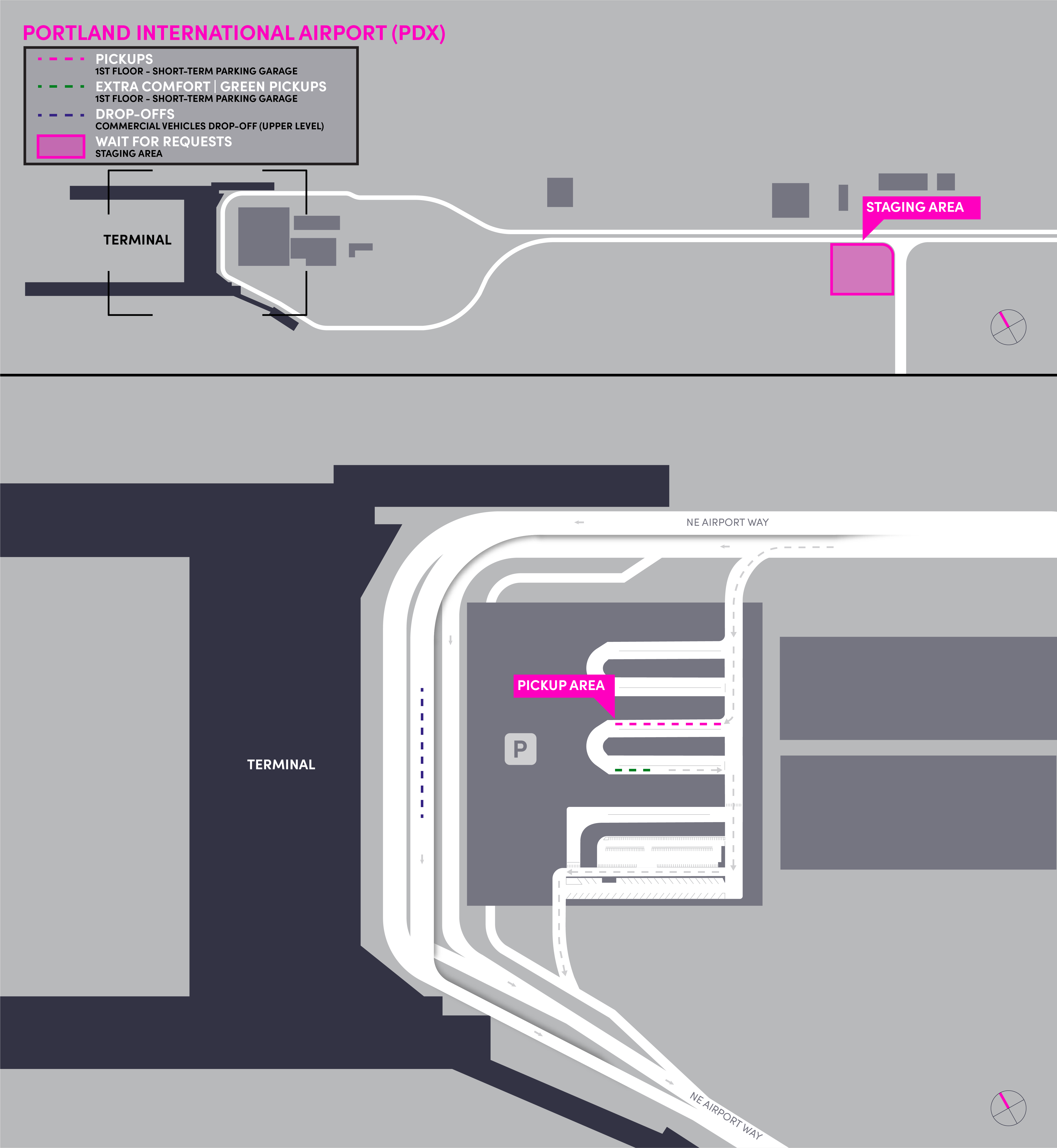 Map of staging area at Portland International Airport