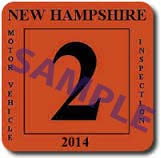 Exemplo de versão antiga do adesivo de inspeção veicular de New Hampshire (NH)