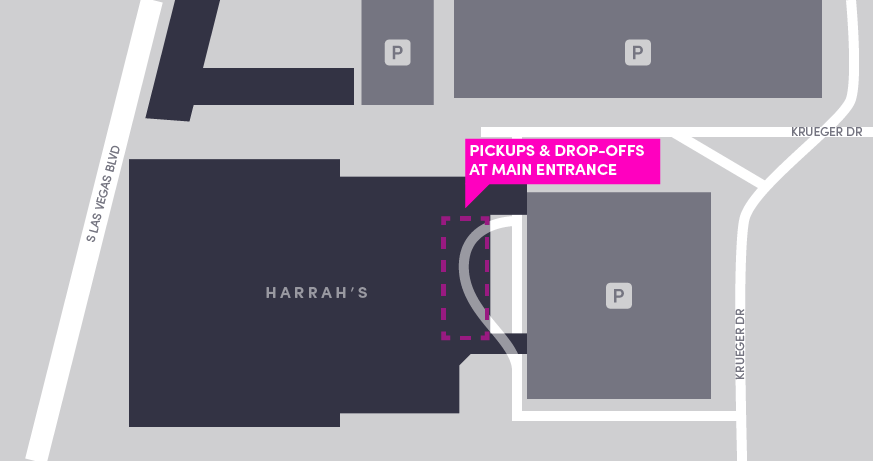 Map of the pickup and drop-off area at Harrah's in Las Vegas.