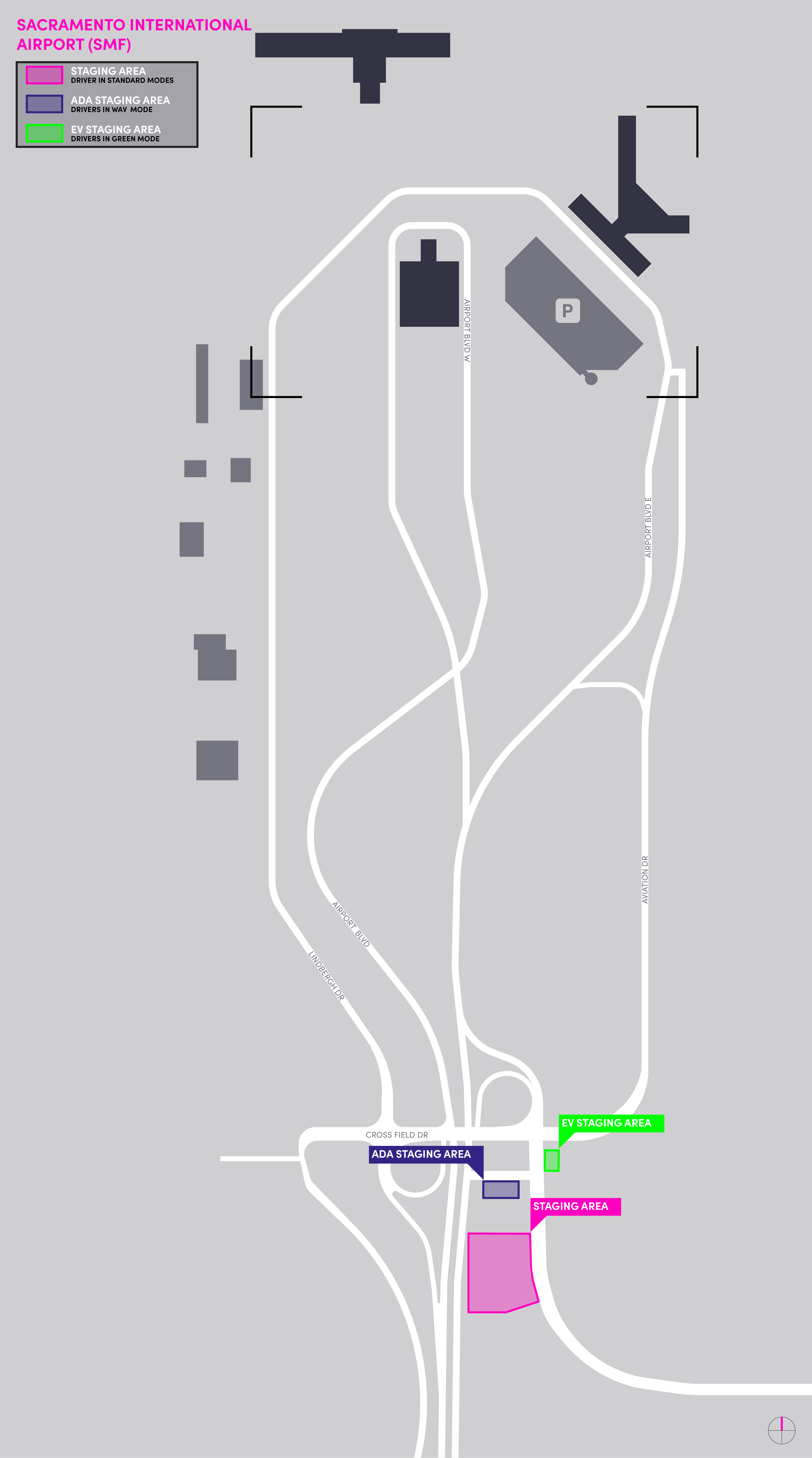 Map of staging area at Sacramento International Airport