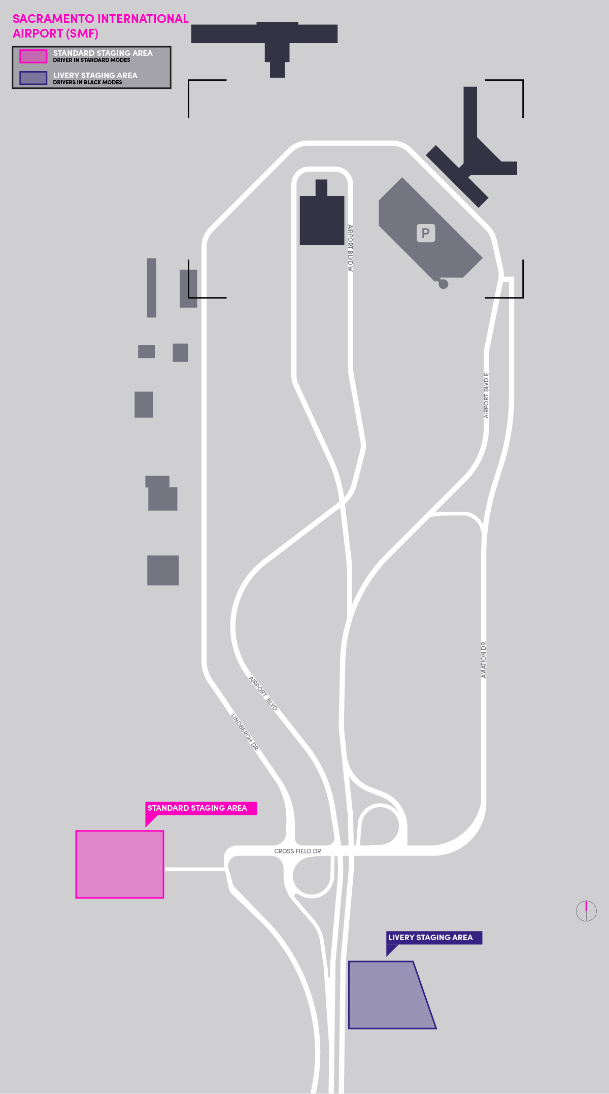 Map of staging area at Sacramento International Airport