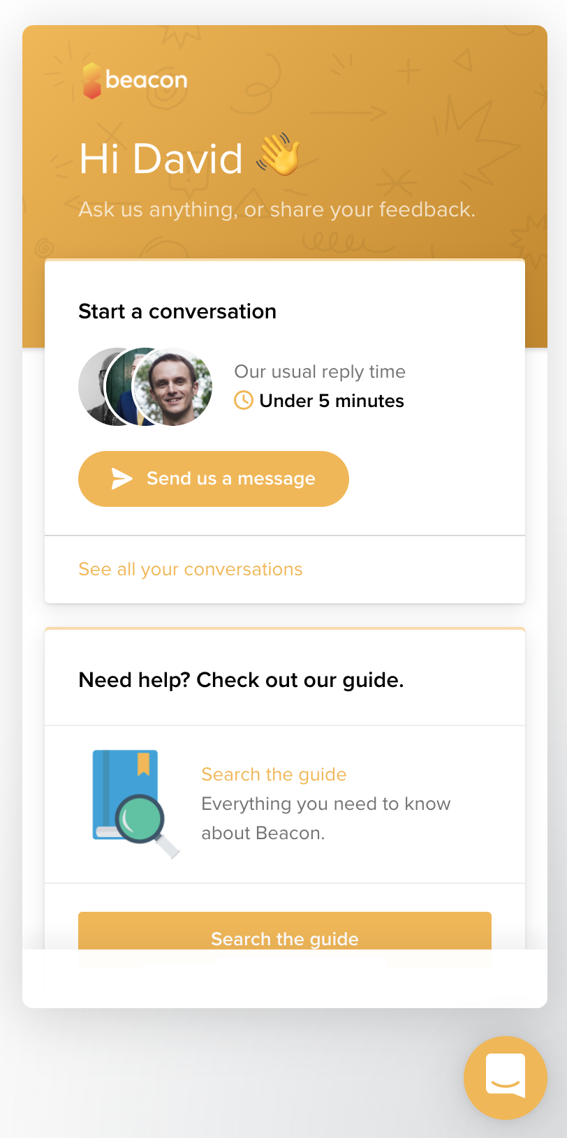 Intercom screenshot (without logo) with button - fixed typo