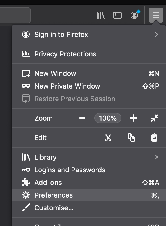 Firefox menu