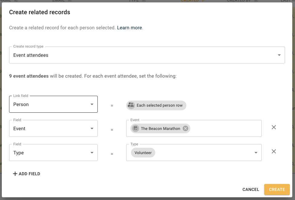 Bulk create related event attendees