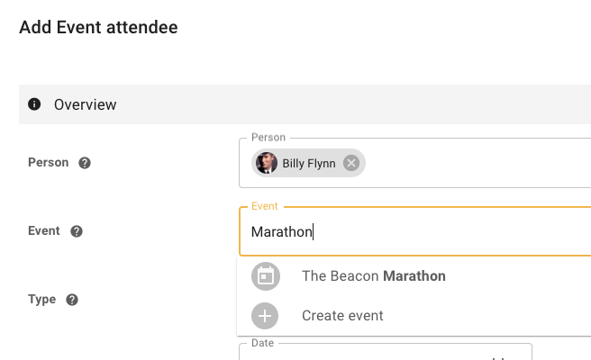 Create event attendee