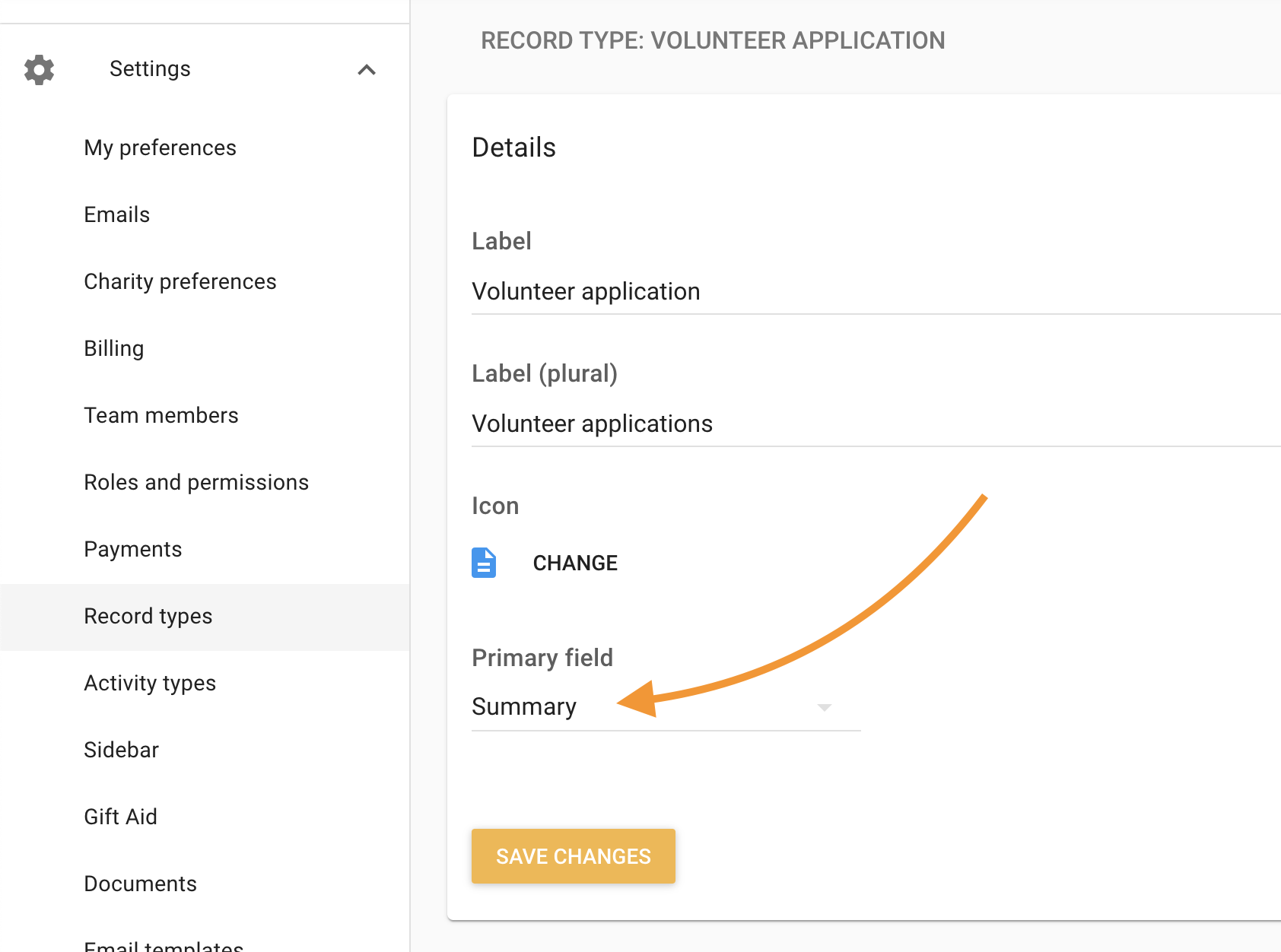 Set primary field applications
