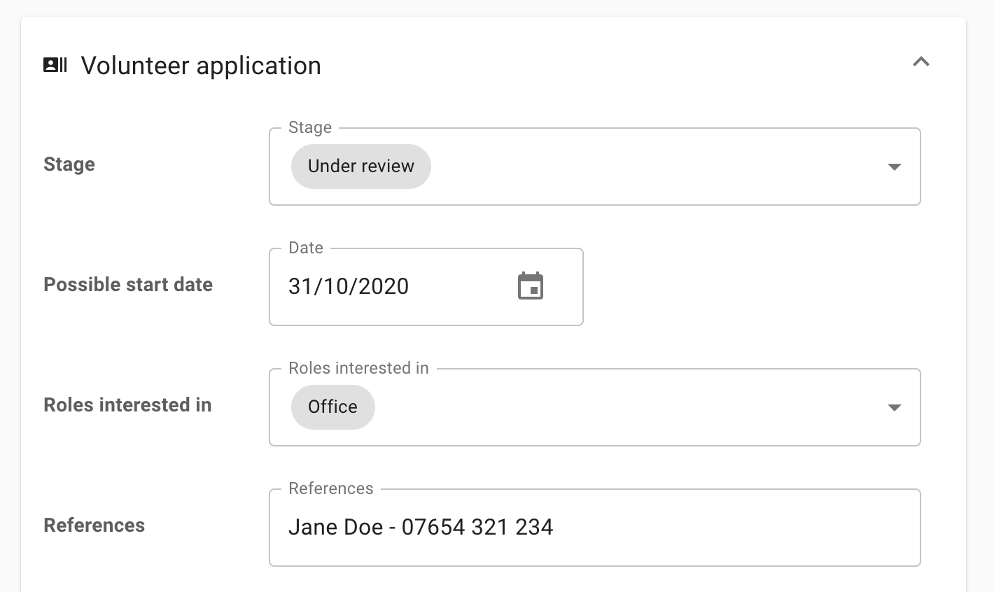 Volunteer applications card