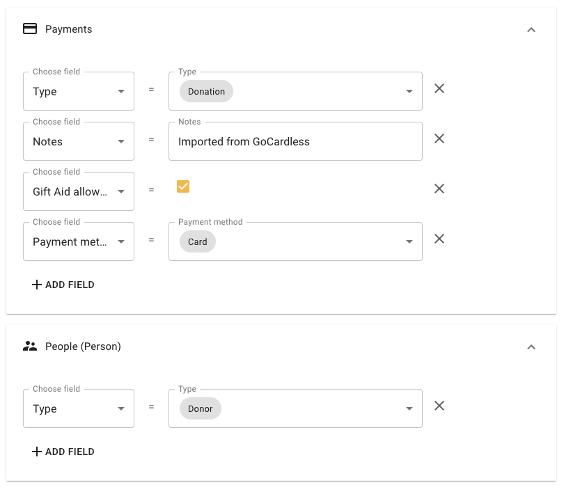GoCardless payments fixed data