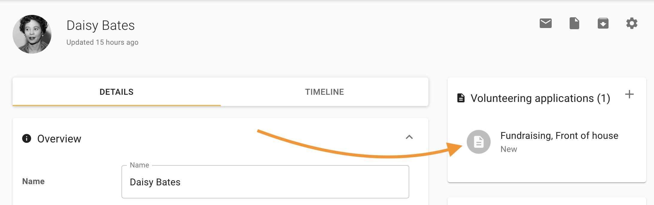 Adding a 'Volunteering applications' card to people records