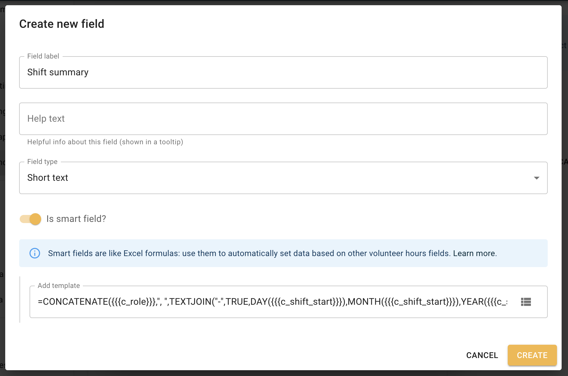 Shift summary field