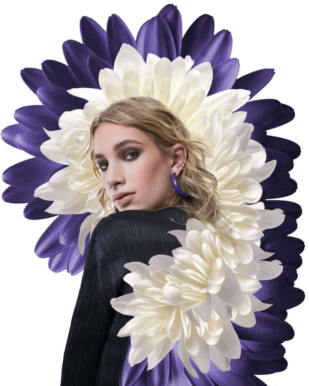 Girl surrounded by flowers