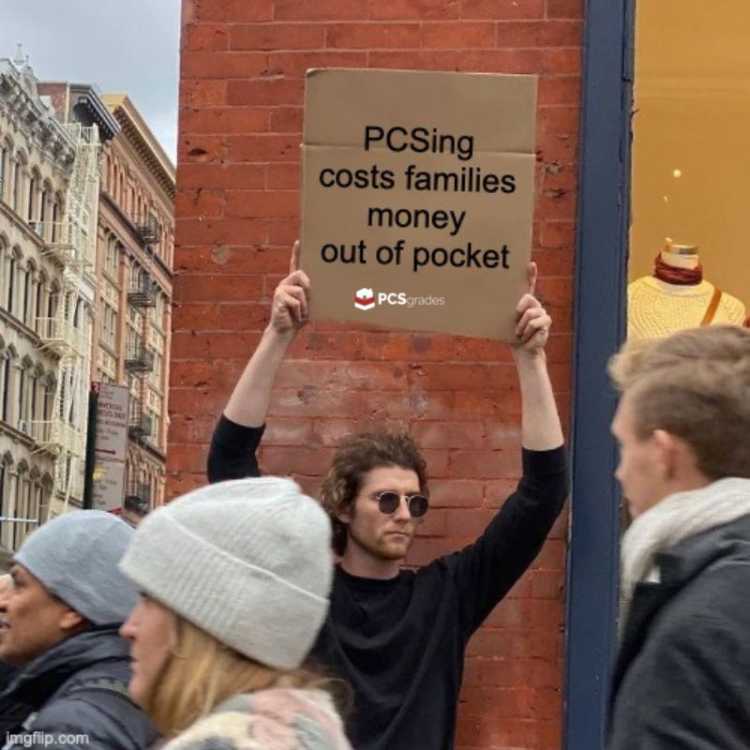 Meme of guy holding sign that reads "PCSing costs families money out of pocket"