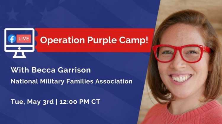Webinar announcement with headshot of Becca Garrison of National Military Family Association, discussing Operation Purple Camps