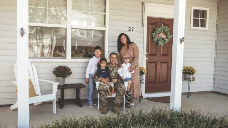 Military family on front porch 