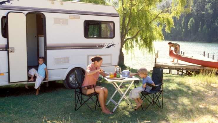 family picnic at RV campground