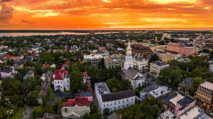 View of sunset over Charleston, South Carolina, the top rated city for veterans after military service