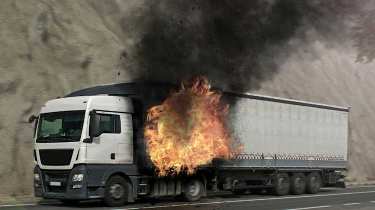 semi truck on fire
