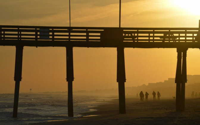 Photo of pier and beach on the North Carolina shoreline
