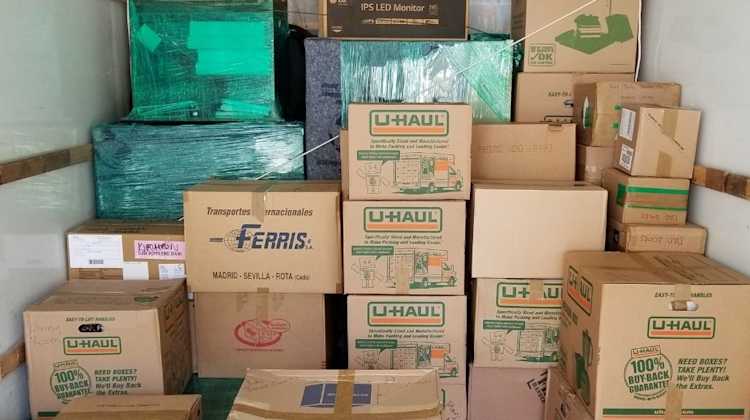 stacked moving boxes