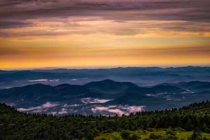 Photo of mountain landscape with sun setting in North Carolina