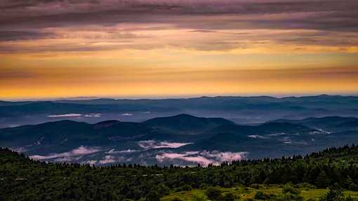 Photo of mountain landscape with sun setting in North Carolina