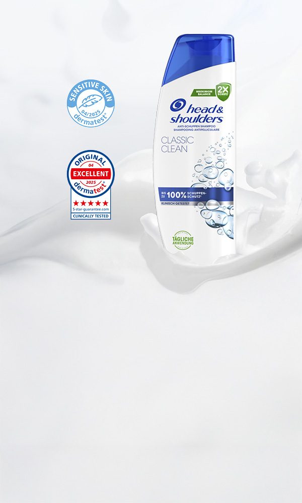 Head & Shoulders Classic Clean Anti-Schuppen-Shampoo für tägliche Haarpflege – sanfte Reinigung, Frischegefühl und Schutz vor Schuppen, klinisch getestet mit Dermatest-Siegel.