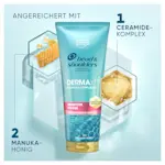Head & Shoulders DermaX Pro Sensitive Pflege Spülung, Verpackung mit sichtbarem Ceramid-Komplex und Manuka-Honig-Hervorhebungen.