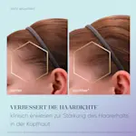 Vorher-nachher-Vergleich einer Kopfhaut mit dichter wirkendem Haaransatz, Text zur Haardichteverbesserung