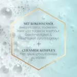 Infografik zu Kokosnussöl und Ceramide-Komplex für Feuchtigkeit und gestärkte Kopfhautbarriere