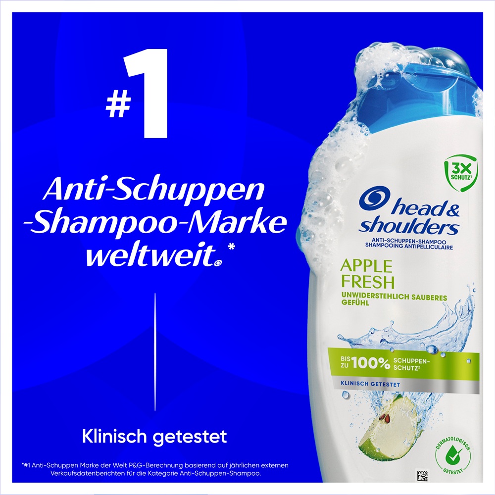 Head & Shoulders Anti-Schuppen Shampoo Apple Fresh, bis zu 100% Schuppen-Schutz.