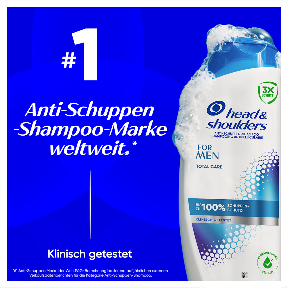 Head & Shoulders Anti-Schuppen Shampoo For Men Total Care, als #1 Anti-Schuppen Shampoo weltweit.
