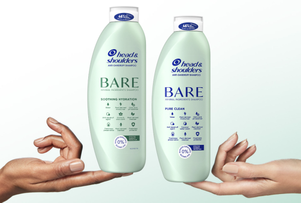 two hands holding bottles of the Bare Minimal Ingredients H&S Shampoos