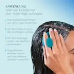 Anwendungshinweise für Haarpflege unter der Dusche mit Kopfhautmassagegerät auf nassem Haar

