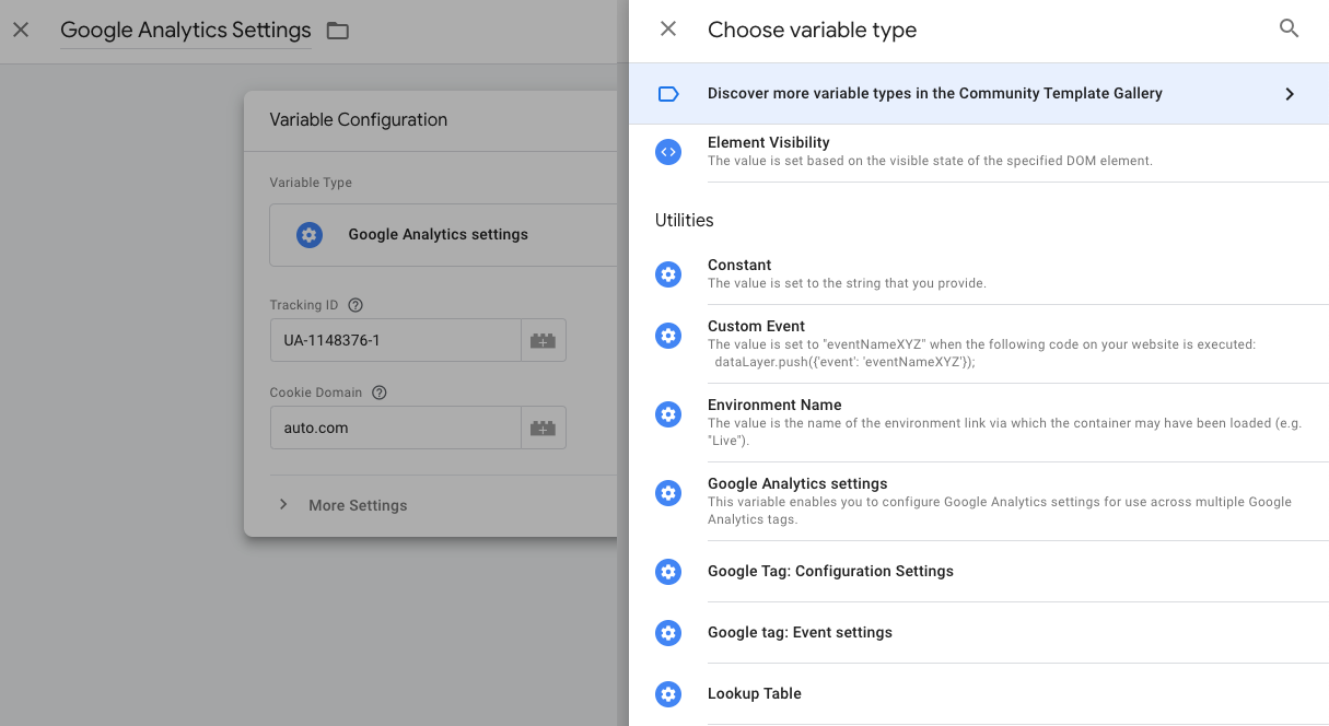 GTM variables settings