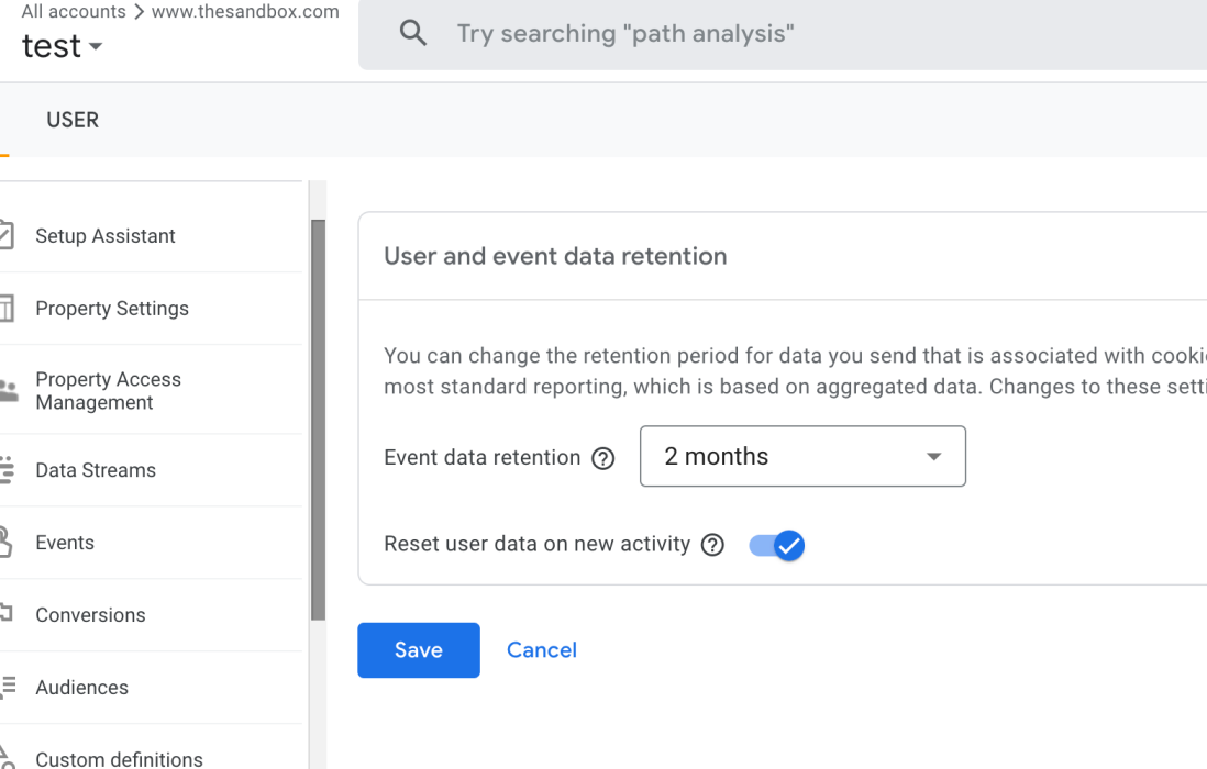 GA4 user and data retention setting