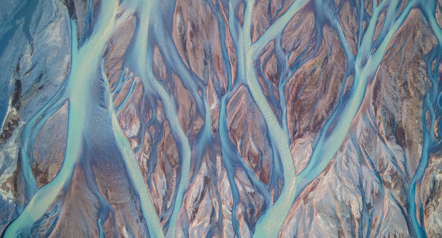 Glacial River Delta Meeting Ocean in Iceland
