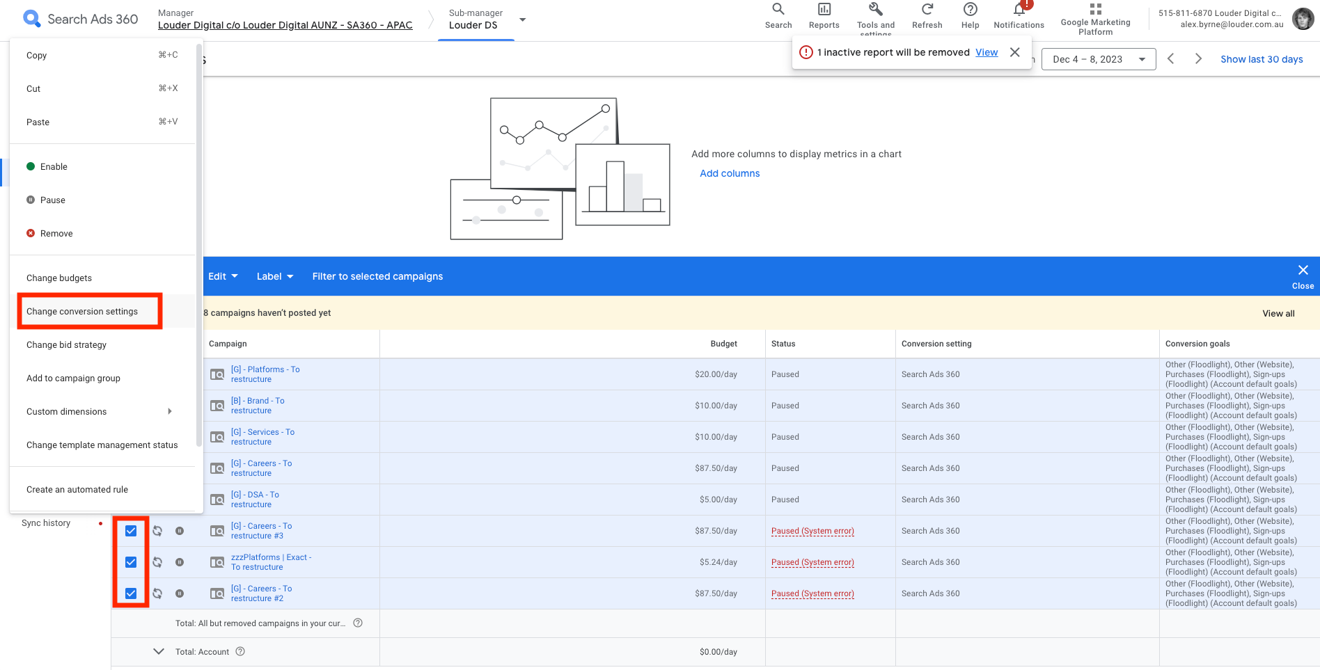 Change conversion setting bulk edit in UI