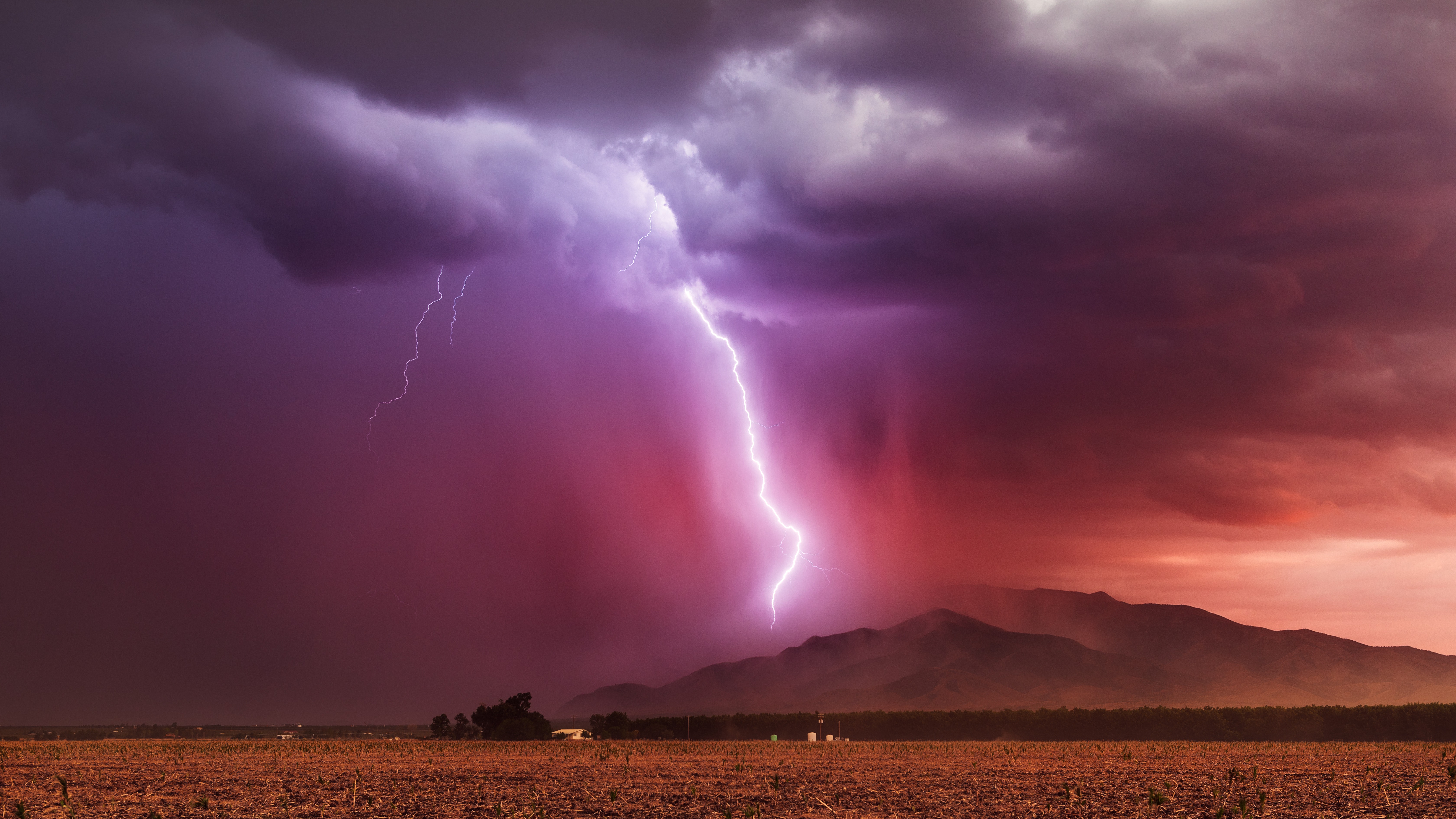 Lightening over mountain in storm